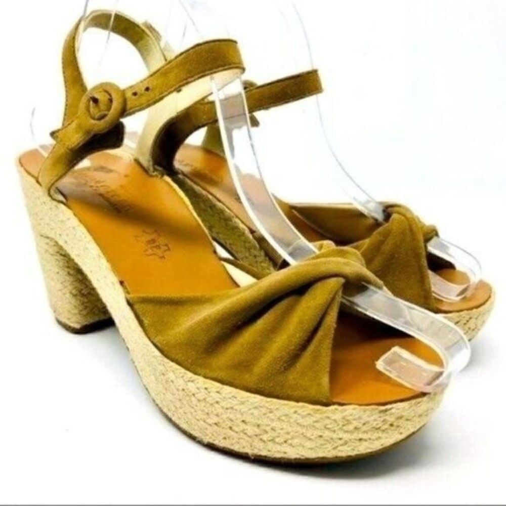 Paul Green Harper womans espadrille platform heel US8.5 BoxM brown suede sandal